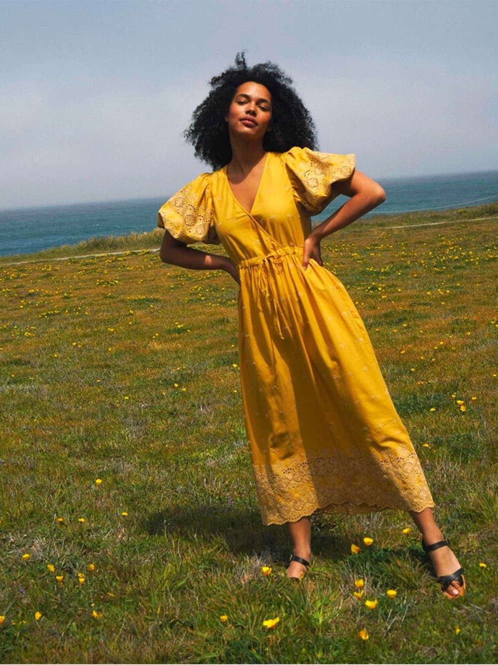 Christy Dawn Dahlia Chamomile Yellow Puff Sleeve Midi Dress
